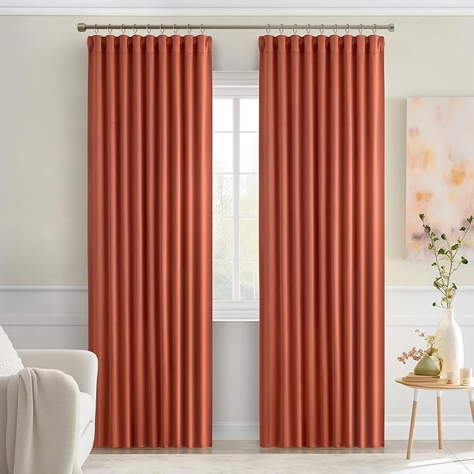 MIULEE Back Tab Burnt Orange Blackout Curtains 90 Inch Long 2 Panels Set - Image 9