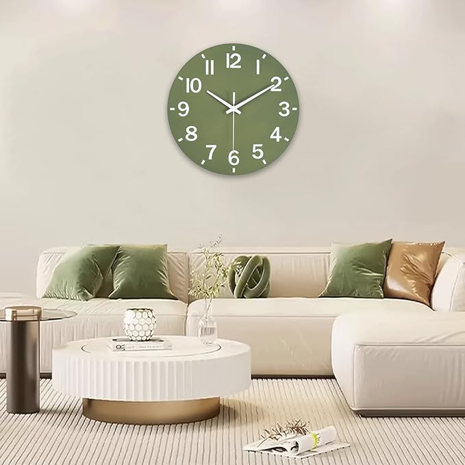 HZDHCLH Wall Clock 12 Inch Silent Non Ticking Wood Battery Operated Green - Image 9