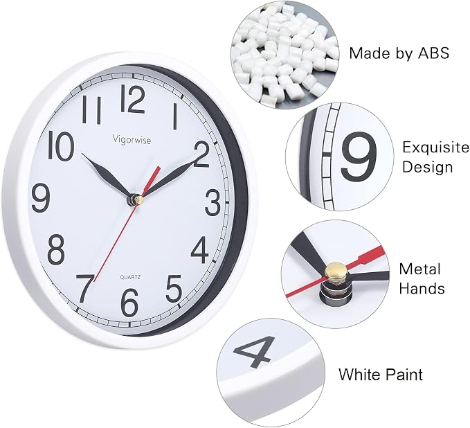 Wall Clock, 8 Inch Silent Sweep Movement Accurate Small Clocks Kitchen/Living - Image 4