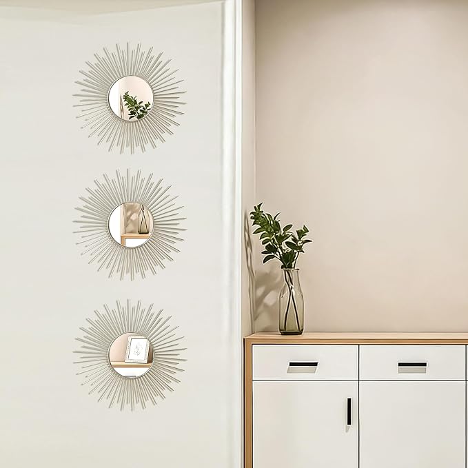 3 Pack Metal Mirrors for Wall Sunburst Wall Mirrors Home Décor Decorative - Image 5