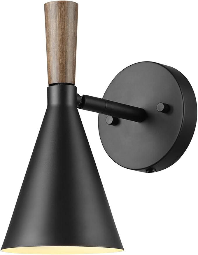 Globe Electric Plug-in or Hardwire Wall Sconce, Matte Black, Wood-Tone Switch - Image 4