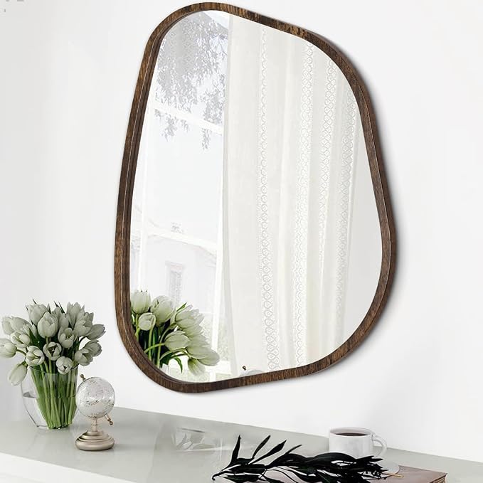 Asymmetrical Mirror Irregular Oval Wall Mirror Modern Wood Frame Unique Shape by HLFMVWE