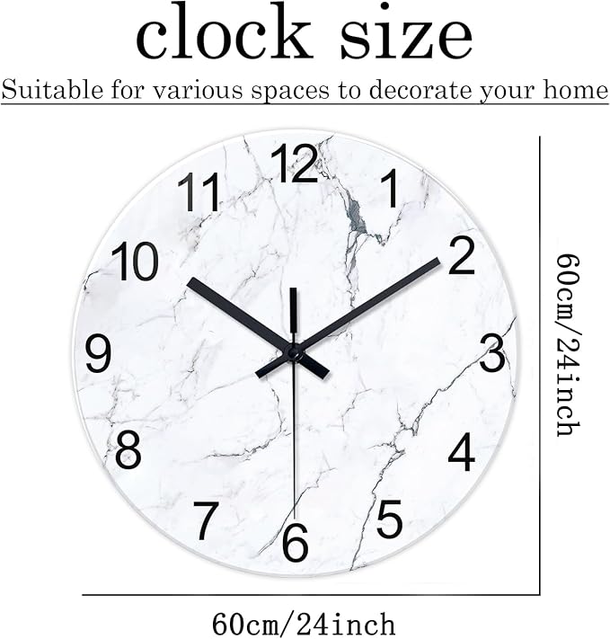 Extra Large Marble Decorative Wall Clocks Battery Operated 24 Inch Modern - Image 3