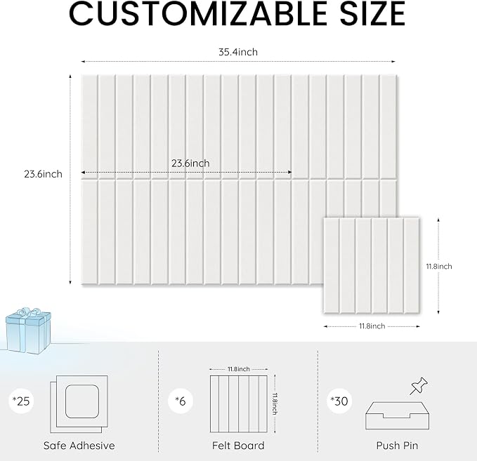 Large Cork Bulletin Board for Wall 36"x24", 6 Pack Felt Slat Wall Panel Tiles - Image 4