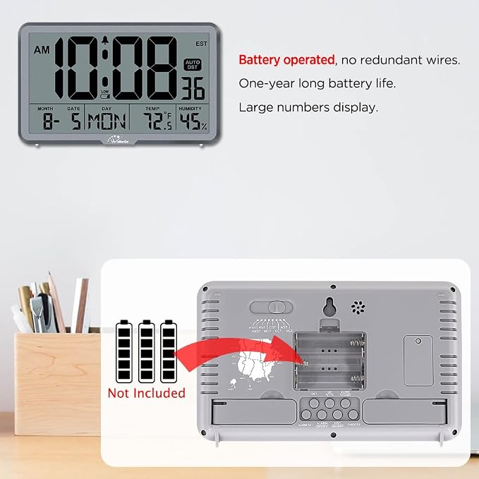 WallarGe Auto Set Digital Wall Clock Battery Operated, Desk Clocks - Image 4