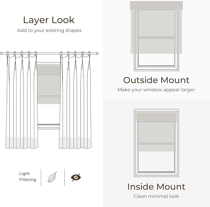 TWOPAGES Natural Woven No Drill Roman Shades, Custom Cordless Blackout Bamboo - Image 7
