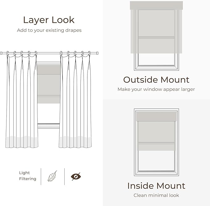TWOPAGES Natural Woven No Drill Roman Shades, Custom Cordless Blackout Bamboo - Image 7