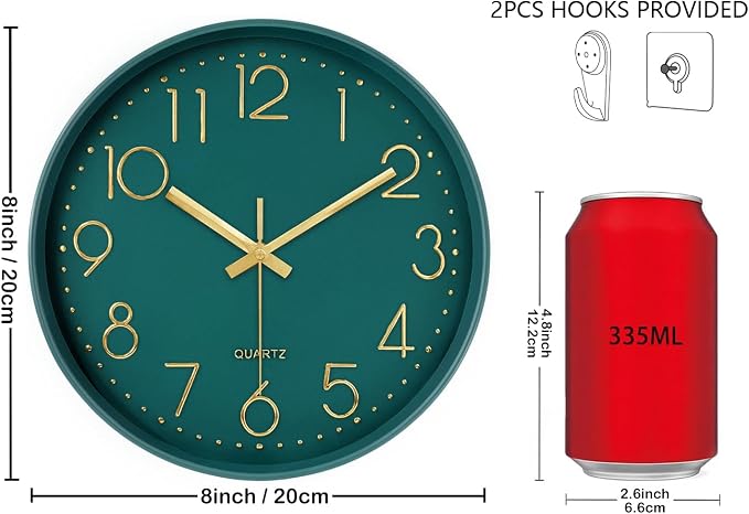 Silent Wall Clocks Battery Operated 8 Inch, Analog Wall Clock - Image 3