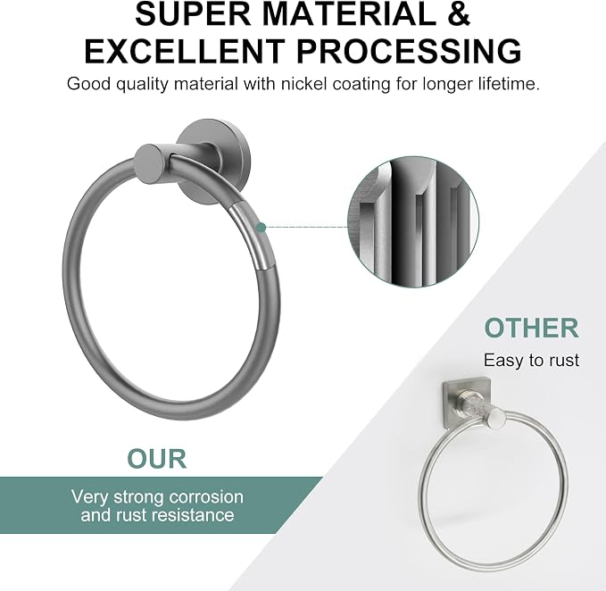 SetSail Towel Holder for Bathroom Wall Mounted Screw-in Towel Ring Stainless - Image 4