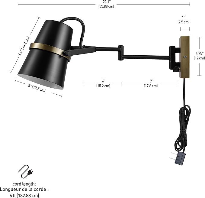 Globe Electric 51345 1-Light Plug-in or Hardwire Swing Arm Wall Sconce - Image 8