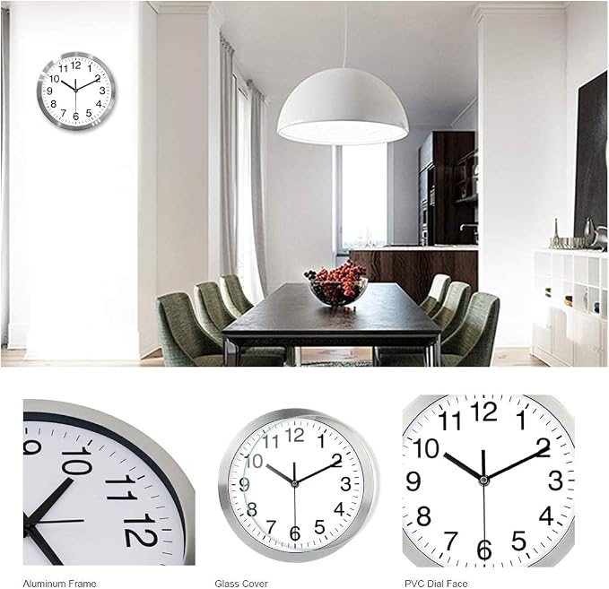 SIN&MI Wall Clock Metal Frame Glass Cover Non-Ticking Number Quartz Wall Clock - Image 8