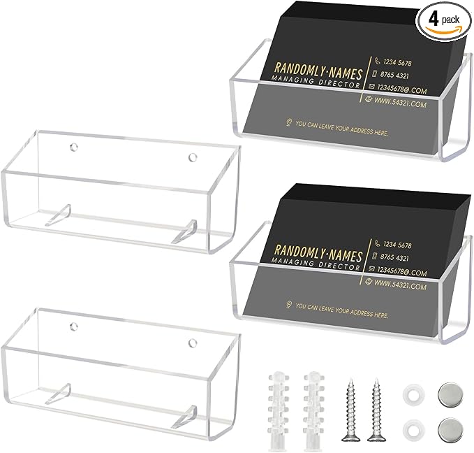 4 Pack Acrylic Business Card Holder, Wall Mount Name Card Holder, Office by Bershaker