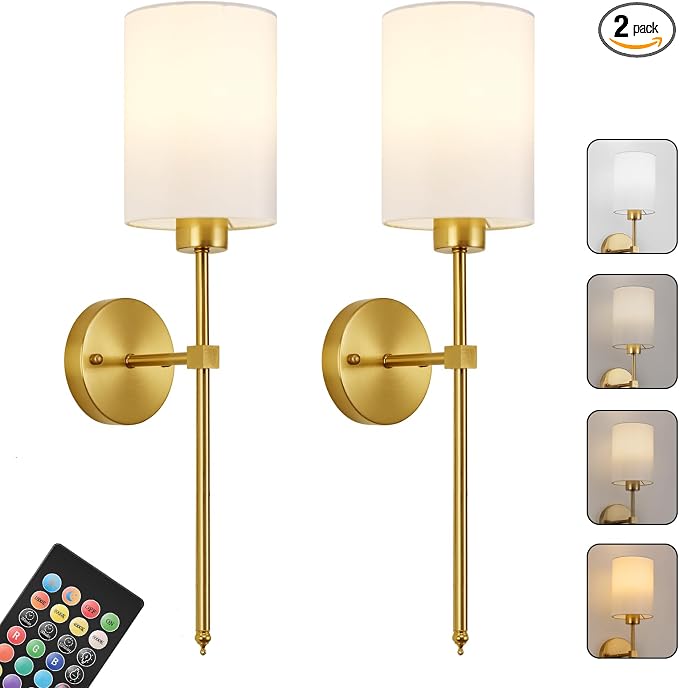 Battery Operated Wall Sconce Set of Two, Wireless Rechargeable Wall Light by KARTOOSH