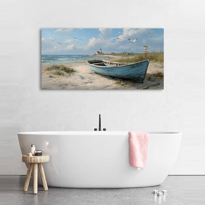Beach Wall Art Coastal Wall Decor Nautical Ocean Canvas Picture Nature Boat - Image 5