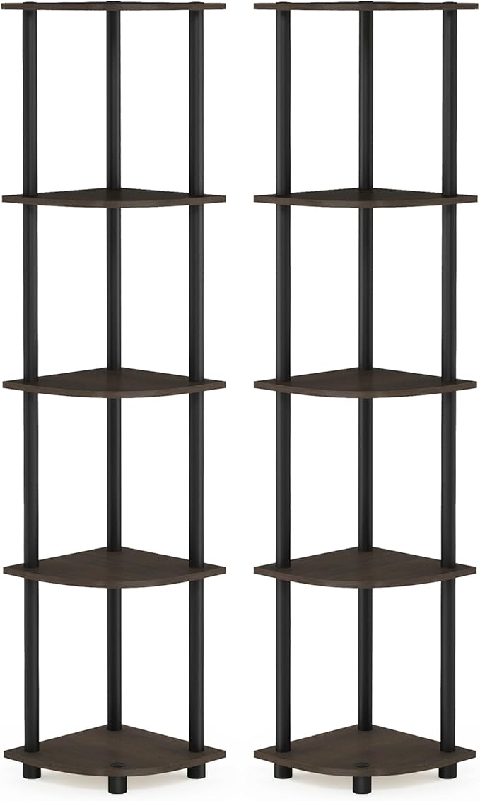 Furinno TURN-N-TUBE Corner Shelf Set of 2, 5-Tier Corner Bookshelf, Open - Image 5