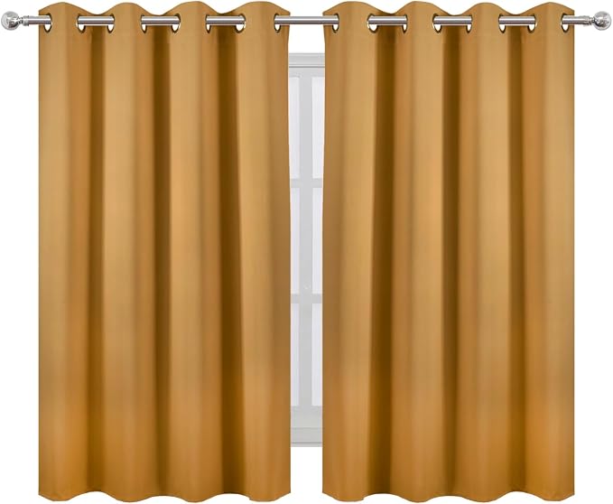 LEMOMO Blackout Curtains 66 x 54 Inch Long Mustard Yellow Curtains Set of 2 - Image 2