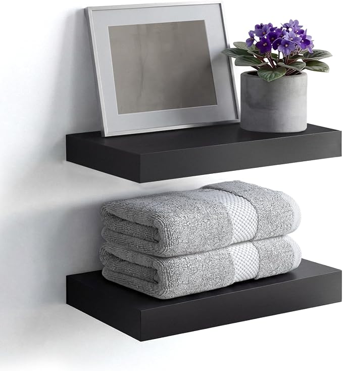 Homeforia Floating Shelf Black 12 inch, High End Solid Real Wood Small 12inch by Homeforia