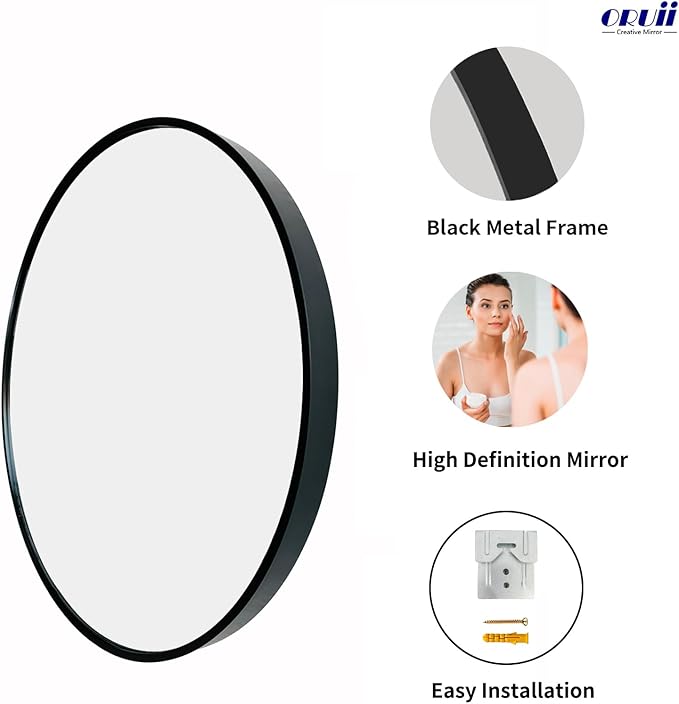 Oruii Round Mirror, Circle Wall Mirrors Metal Frame, Living Room - Image 2