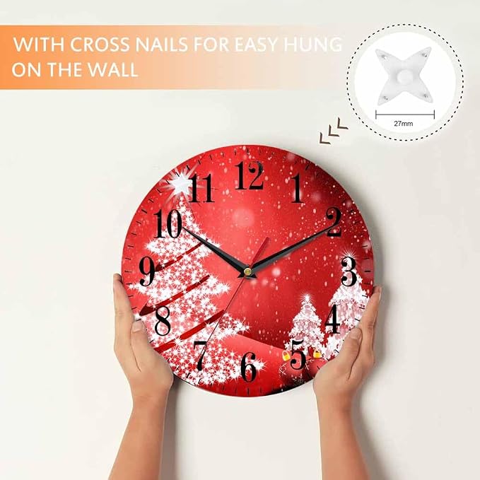 Mxocom Christmas Wall Clock White Christmas Tree Winter Snowflake New Year Red - Image 4