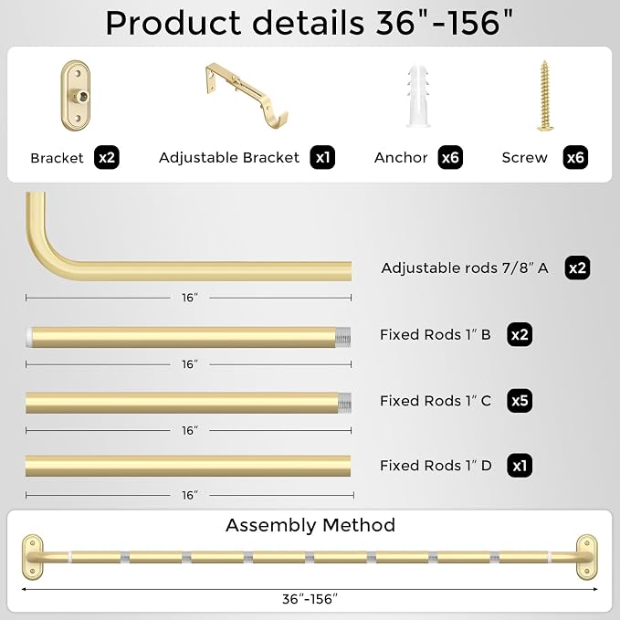 Curtain Rods 36-152 Inch, Living Room, Sliding Door - Image 7