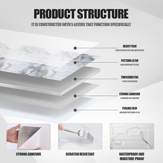 Chejiaye Thick 10pcs Marble Peel and Stick Backsplash Surface Waterproof Wall - Image 5