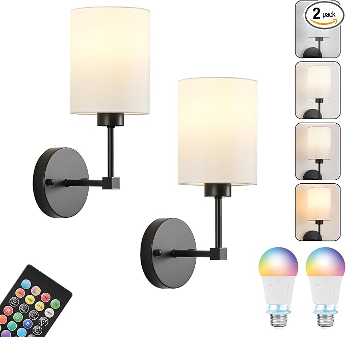 Battery Operated Wall Sconce Set of Two, Wireless Rechargeable Wall Light by KARTOOSH