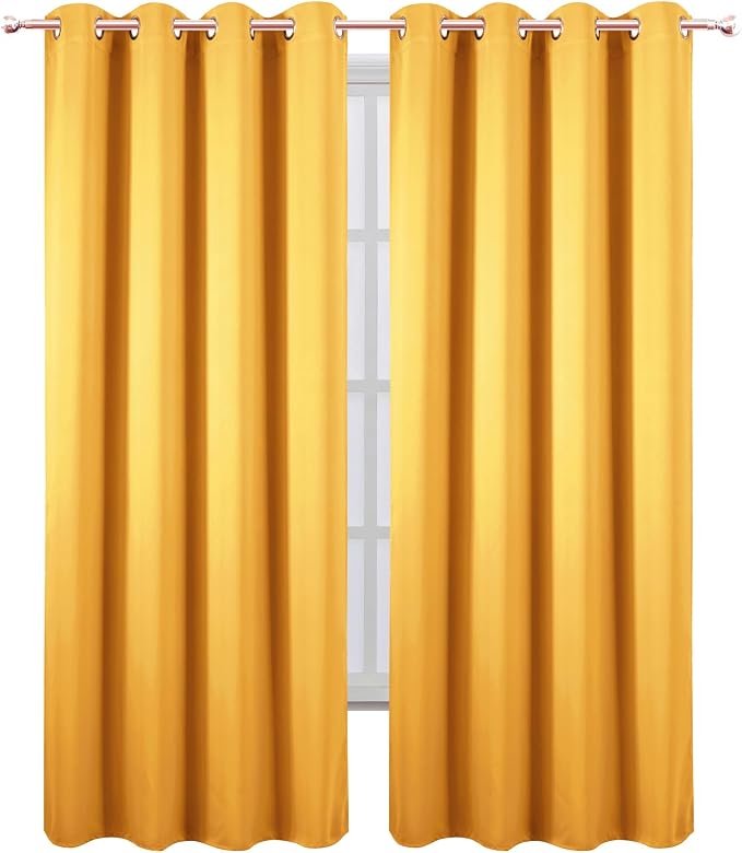 LEMOMO Blackout Curtains 52 x 90 Inch Long Yellow Curtains Set of 2 Panels Room - Image 2