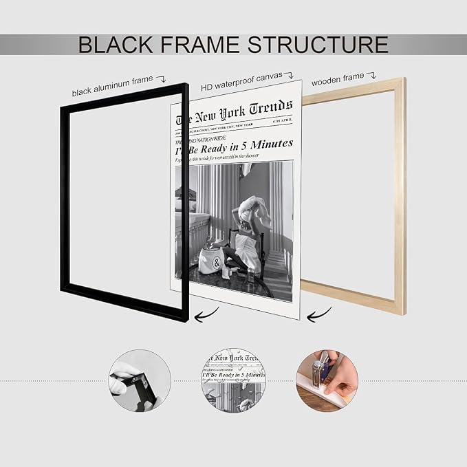 Vintage Newspaper Black Framed Wall Art Trendy Black and White Aesthetic - Image 3
