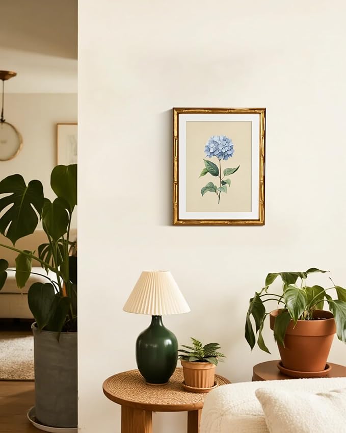 InSimSea Gold Bamboo Framed Canvas Wall Art, Vintage Hydrangea Flower Prints - Image 6