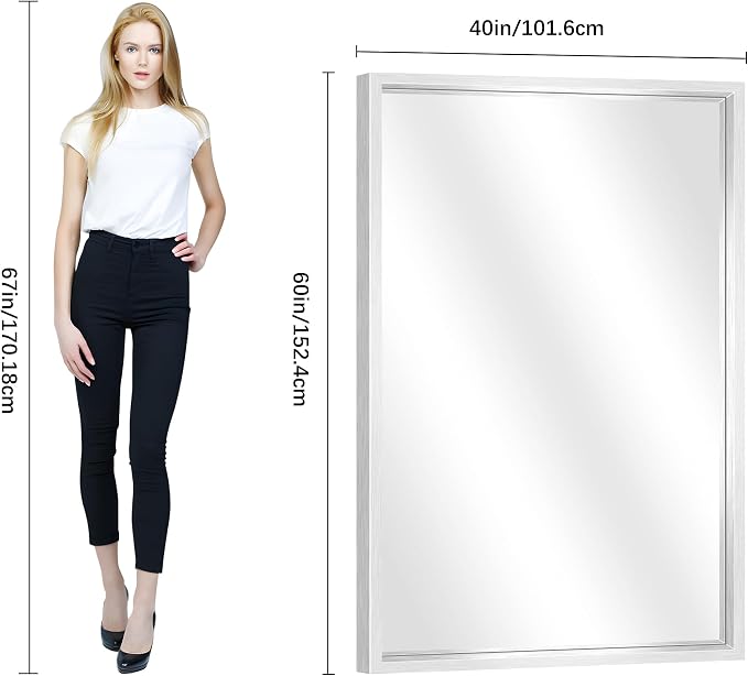 60"x40" Brushed Silver Bathroom Mirror, Large Rectangular Mirror - Image 8