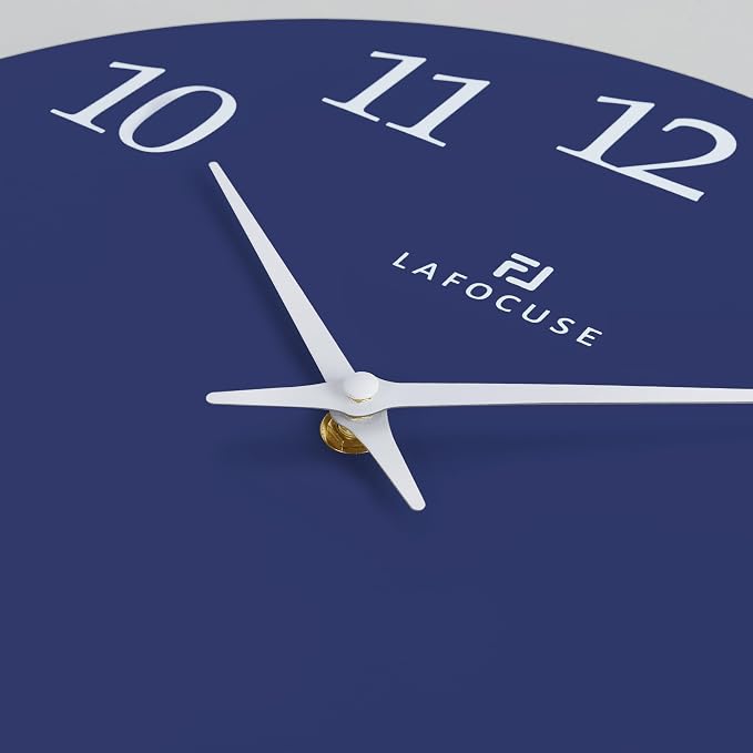 Lafocuse 12 Inch Wooden Navy Blue Wall Clock Battery Operated, Simple - Image 6