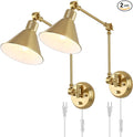 TRLIFE Wall Sconces Plug in, Dimmable Wall Sconces Brushed Brass Swing Arm Wall by TRLIFE