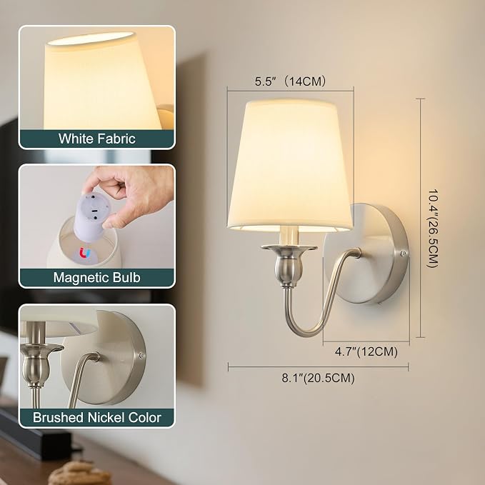 Battery Operated Wall Sconces set of Two, Rechargeable Wall Sconce - Image 6