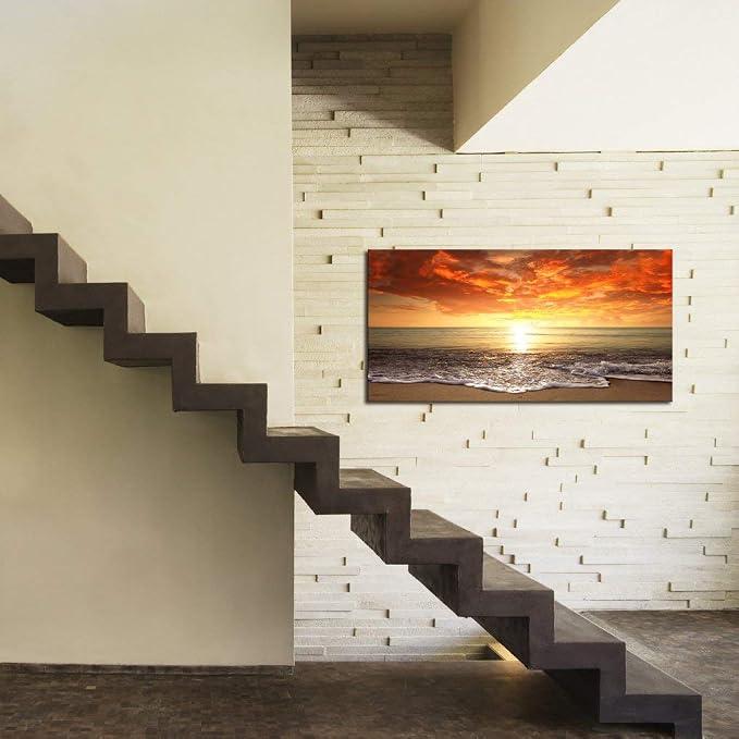 Baisuart-S0162 Canvas Prints Wall Art Sunset Ocean Beach Pictures Photo - Image 6