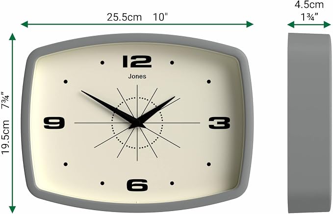 JONES CLOCKS® Movie wall Clock | Retro Rectangular Clock | 10 inch | Gray | - Image 4