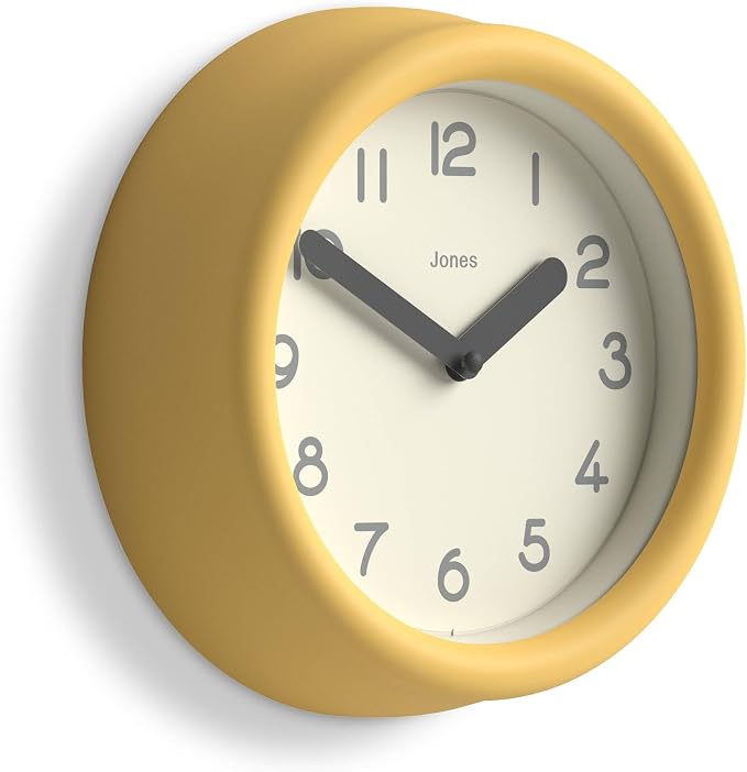 JONES CLOCKS® Fuze wall Clock | Small Round Clock | Yellow | Playful Modern by JONESCLOCKS