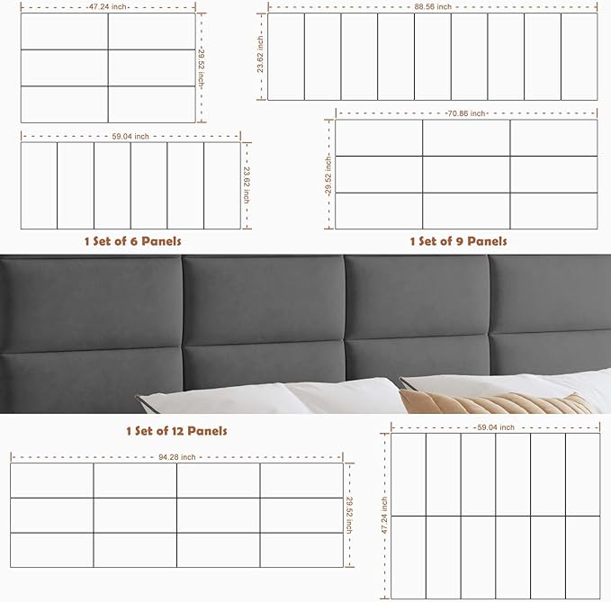 IFNOW Wall Mounted Upholstered Headboard, 3D Peel and Stick Soundproof Wall - Image 6