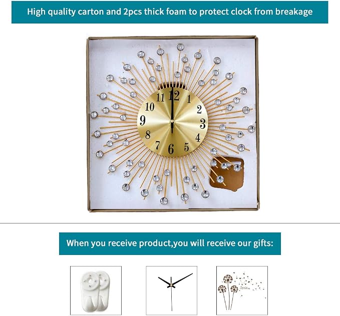 Large Wall Clocks for Living Room Decor Modern Gold Silent Wall Clock Battery - Image 7