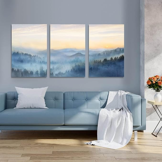 YJYart Foggy Forest Canvas Wall Art Landscape Mountain Wall Art - Image 4