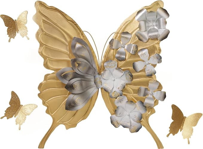 XWYLFDC Large Sized 3D Metal Wall Art Featuring Golden Butterfly - Image 8
