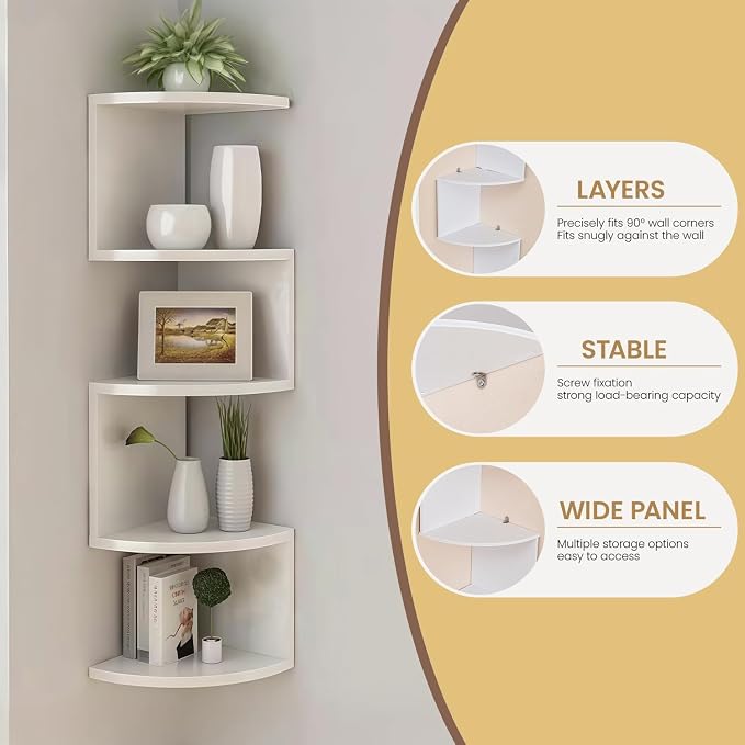 5-Tier Floating Corner Shelf Wall Mount, Heavy Duty Wall Corner Bookshelf - Image 4