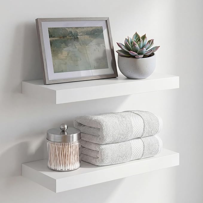 Homeforia White Floating Shelves 16 inch, High End Solid Real Wood 16inch by Homeforia