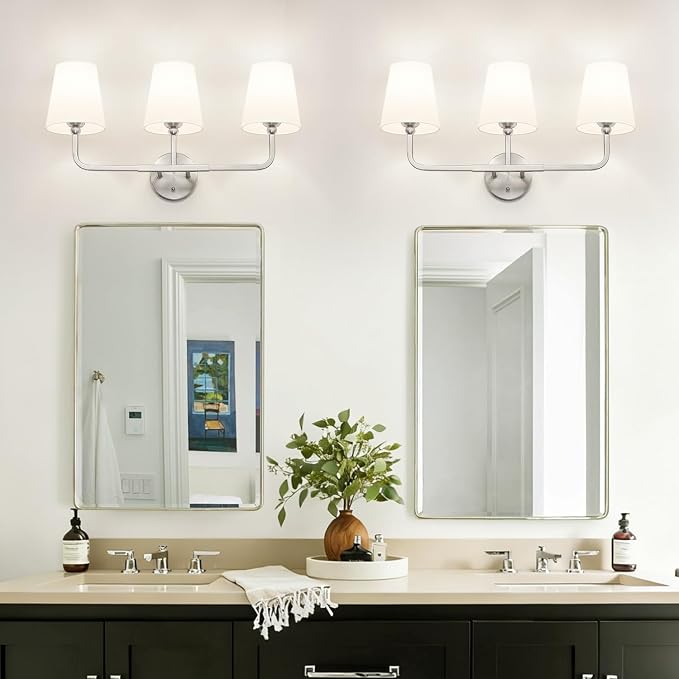 MOKATNG Bathroom Light Fixtures, 3-Light Brushed Nickel Vanity Lights, Bathroom - Image 4
