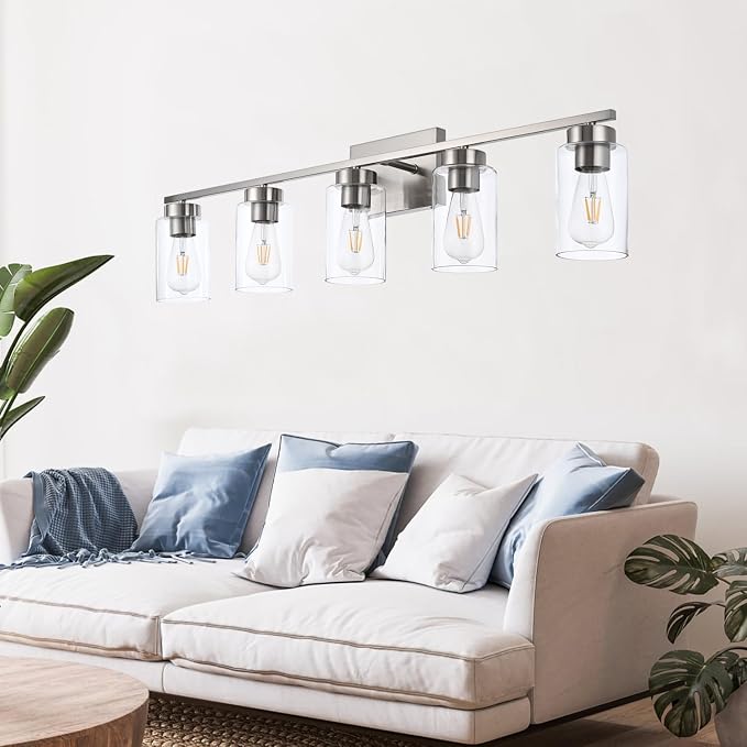 5 Light Bathroom Vanity Light Fixtures, Brush Nickel Modern Wall Lights - Image 7