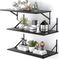 Deep Floating Shelves for Wall Set of 3, 24W x 12 Inch Deep Black Floating by Unknown