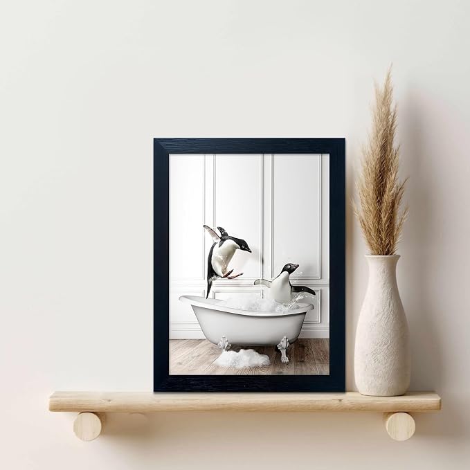 Framed Kids Bathroom Wall Decor Funny Bathroom Wall Art Black and White Canvas - Image 6