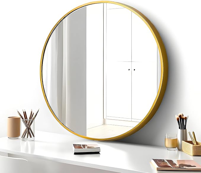 SCWF-GZ 20" Round Mirror Circle Wall Mounted Hanging or Against Wall Metal - Image 6