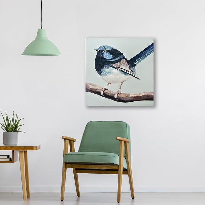 JolyWell Hand-Painted Bathroom bird wall artt, Sparrow canvas Wall Picture - Image 6