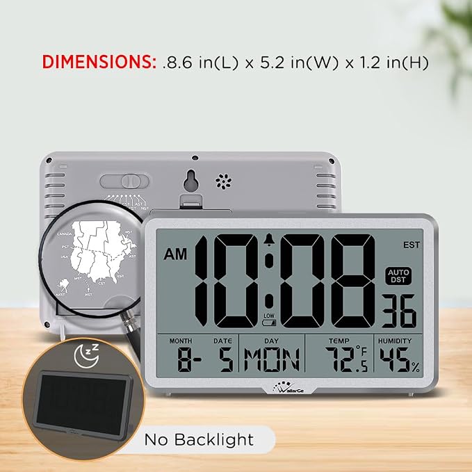 WallarGe Auto Set Digital Wall Clock Battery Operated, Desk Clocks - Image 7