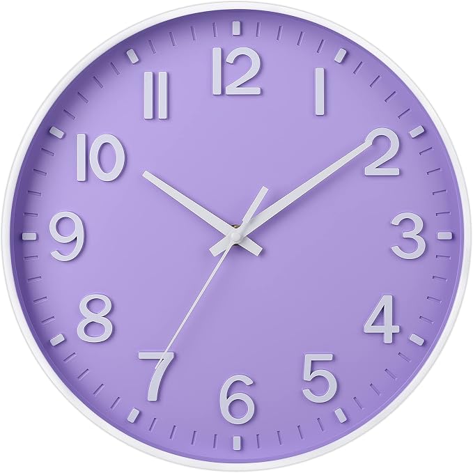 HZDHCLH Purple Wall Clocks Battery Operated, 12 inch Silent Non Ticking Modern by HZDHCLH